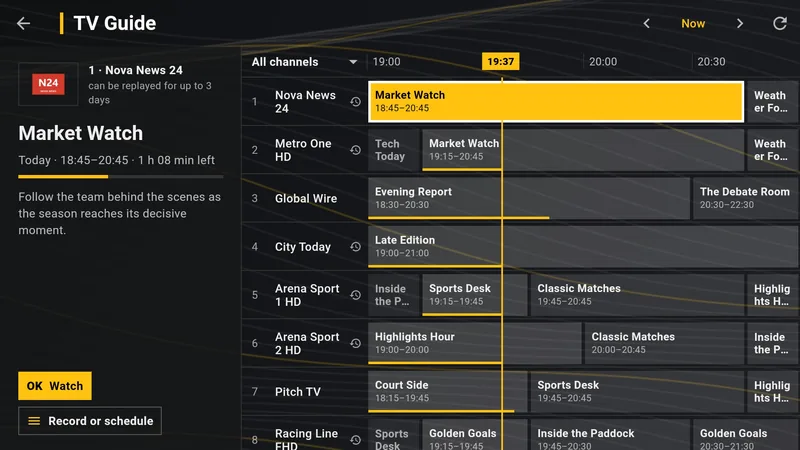 TV guide with a large preview of the selected programme
